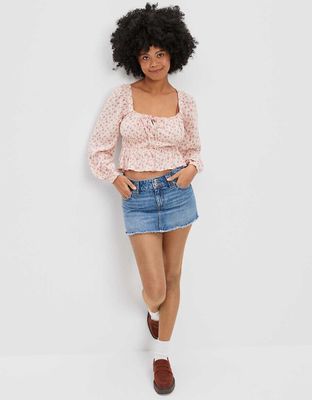 AE Puff-Sleeve Ruched Blouse