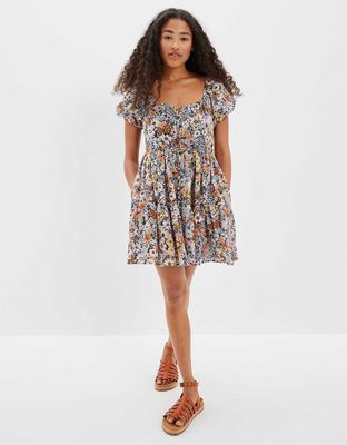 AE Floral Button-Front Mini Dress