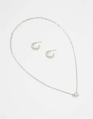 AEO Silver Necklace + Earring Set