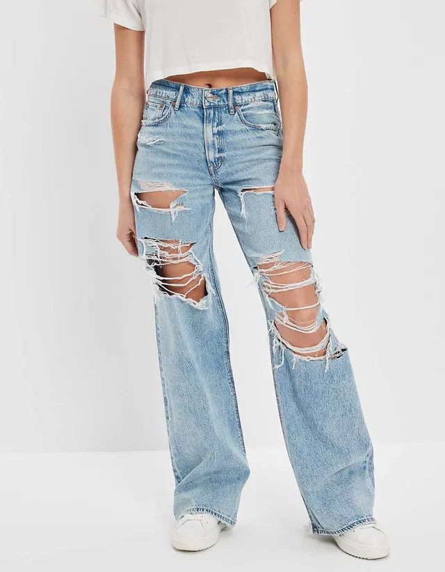 AE Dreamy Drape Ripped Low-Rise Baggy Flare Jean