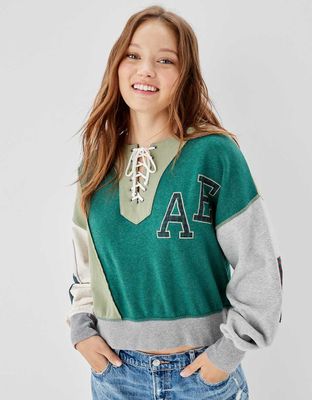 AE Lace-Up Patchwork Sweatshirt