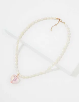 AEO Pearl + Heart Beaded Necklace