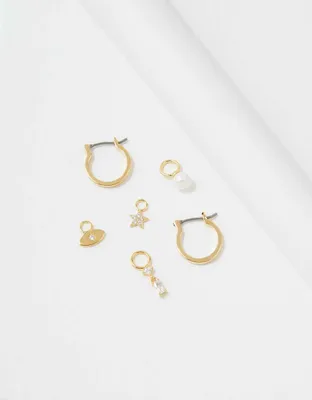 AE Keepers Collection 14K Gold Plated Charm Hoop Earring 4-Pack