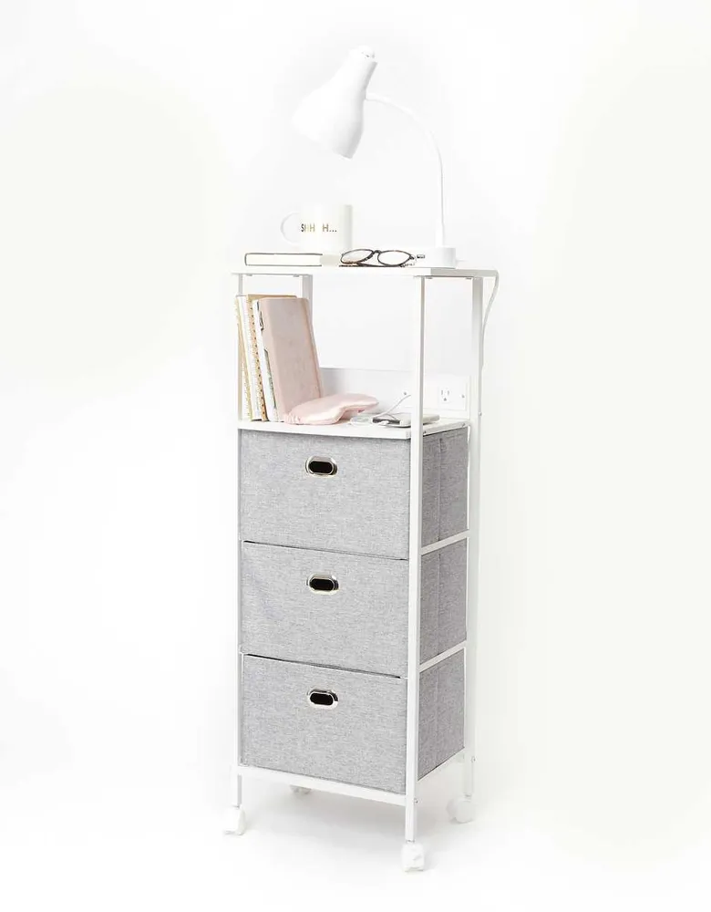 Dormify Tall Charging 3 Drawer Cart on Wheels