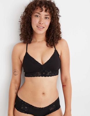 Aerie Real Happy Wireless Lightly Lined Retro Lace Bra