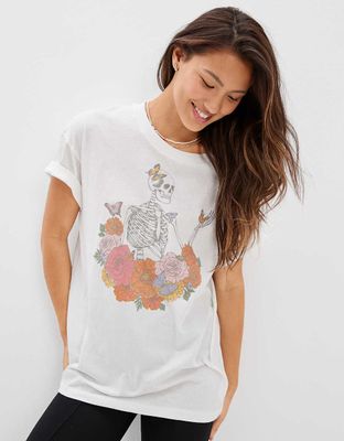 AE Oversized Floral Skeleton Graphic Tee