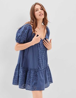 AE Eyelet Puff-Sleeve Swing Mini Dress