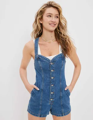 AE Button-Up Denim Romper