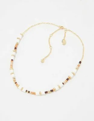 Aerie Wood Bead Shell Necklace