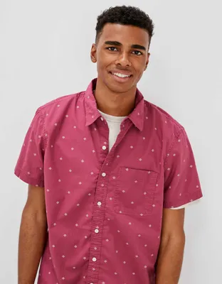 AE Short-Sleeve Printed Button-Up Shirt