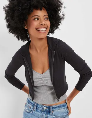 AE Cropped Plush Zip-Up Hoodie