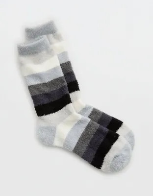 Aerie Fuzzy Sweater Striped Crew Socks