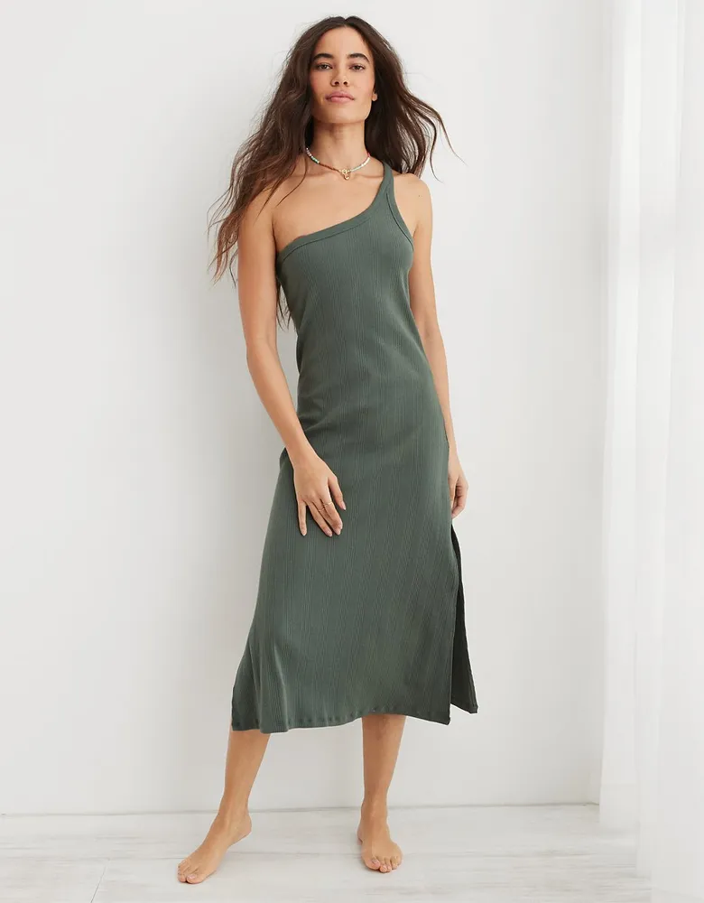 Aerie One Shoulder Ribbed Midi Dress