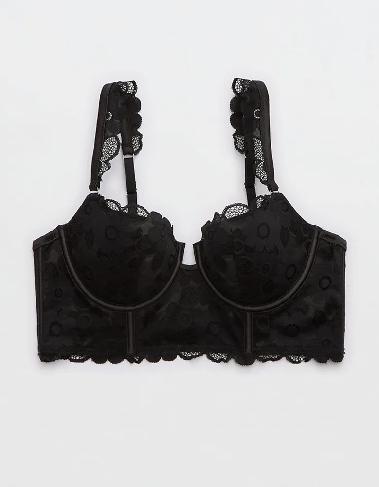 Aerie Black Show Off Rooftop Garden Lace Padded Plunge Bralette