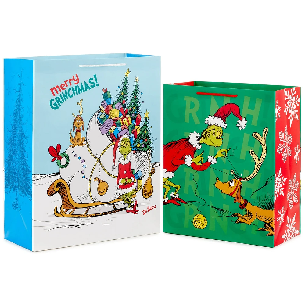 Hallmark Dr. Seuss Grinch Gift Bag Set for Kids (2 Bags: 1 Large 13",