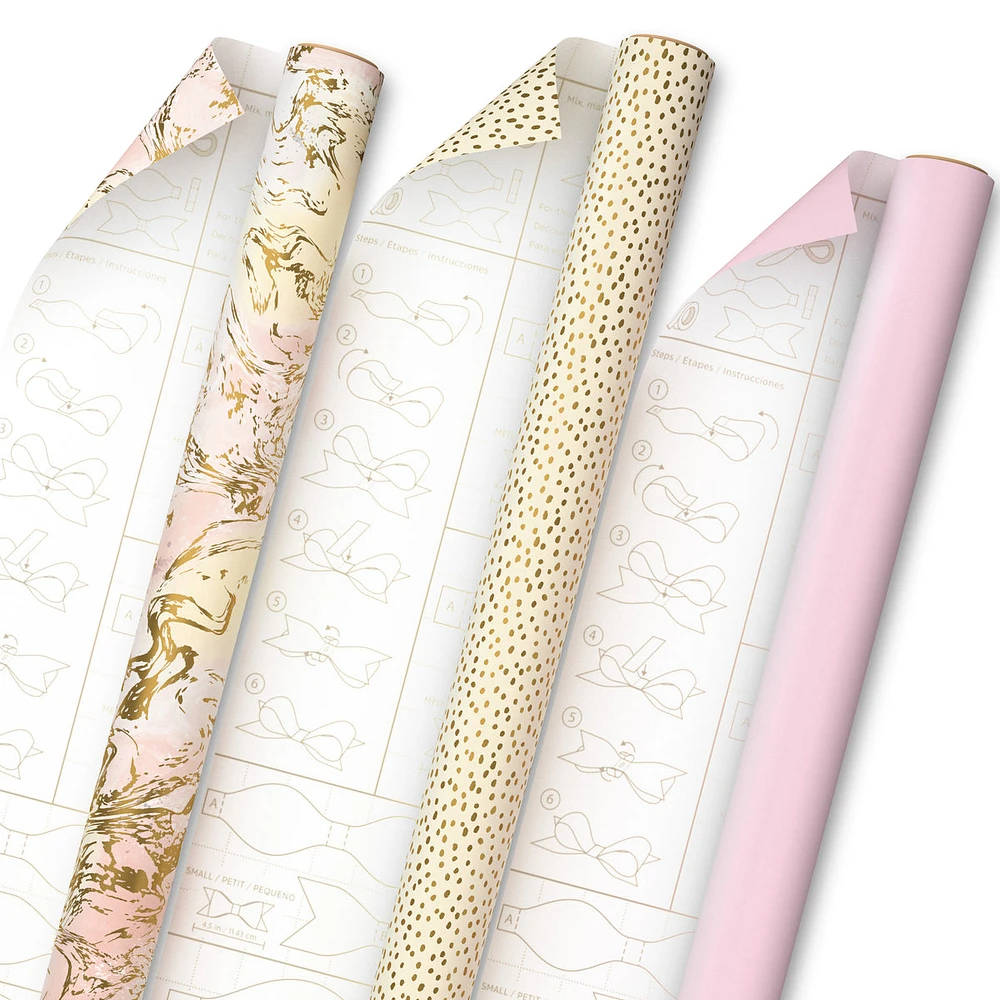 Hallmark Pink and Gold Wrapping Paper with DIY Bow Templates on Revers