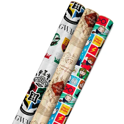 Hallmark Harry Potter Wrapping Paper with Cut Lines on Reverse (3-Pack