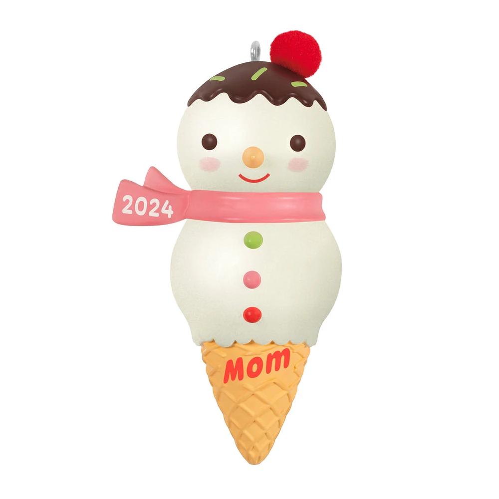 Keepsake Christmas Ornament 2024, Mom Snowman Ice Cream Cone 2024, Gif