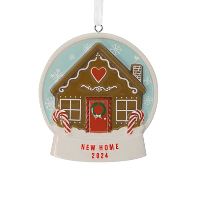 Gingerbread Snow Globe New Home 2024 Christmas Ornament, Ceramic