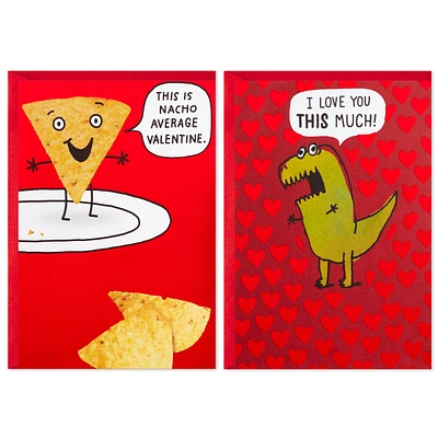 Shoebox Pack of 2 Funny Valentines Day Cards (Dinosaur, Nachos)