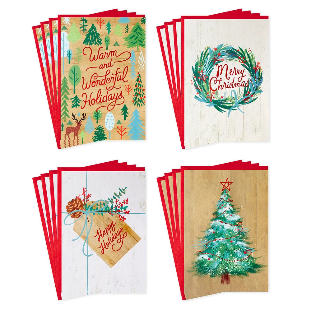 Hallmark Boxed Christmas Cards Assortment, Rustic Happy Holidays (4 De