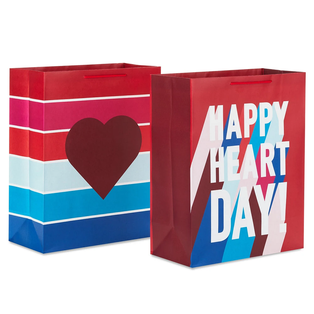 15" Extra Large Valentine's Day Gift Bags (2 Bags: "Happy Heart Day,"