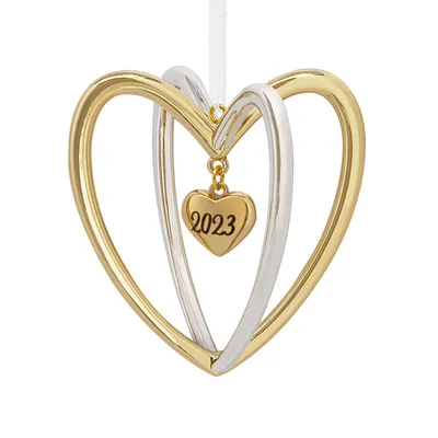 Double Heart 2023 Christmas Ornament, Premium Metal