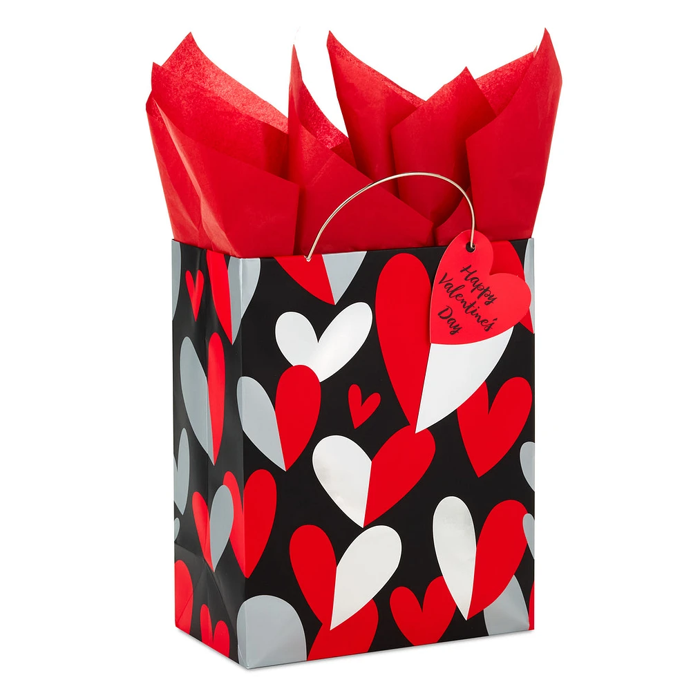 Hallmark 9" Medium Valentine's Day Gift Bag with Tissue Paper (Red & S