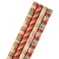 Hallmark Kraft Christmas Wrapping Paper with Cutlines on Reverse (4 Ro