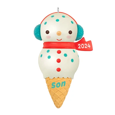 Keepsake Christmas Ornament 2024, Son Snowman Ice Cream Cone 2024, Fam