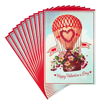 Hallmark Pack of Valentines Day Cards, Vintage Hot Air Balloon (10 Val