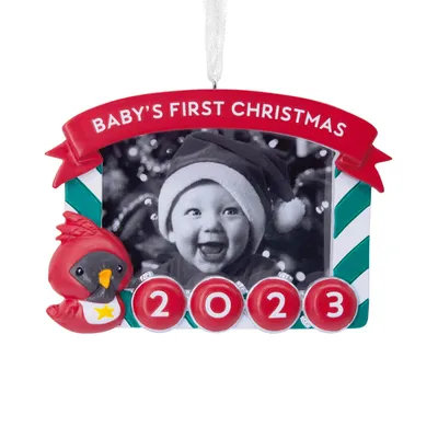 Baby's First Christmas Red Bird 2023 Photo Frame Christmas Ornament