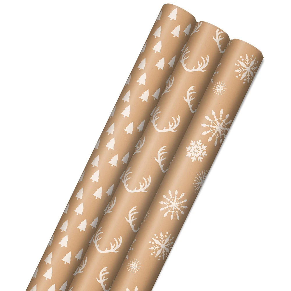 Hallmark Recyclable Kraft Wrapping Paper with Cut Lines (3 Rolls: 90 S