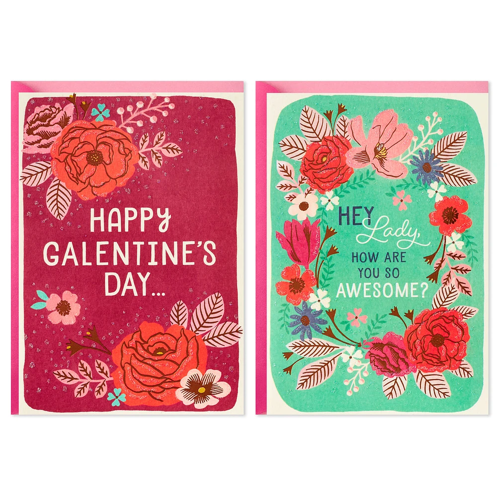 Pack of 2 Galentines Day Cards (Flowers) Valentines Day Cards for Her