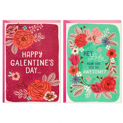 Pack of 2 Galentines Day Cards (Flowers) Valentines Day Cards for Her