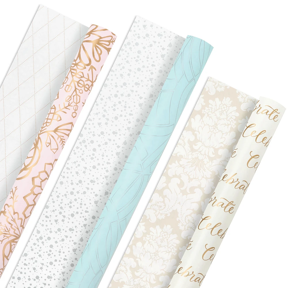 Hallmark All Occasion Reversible Wrapping Paper Bundle - Pastel & Meta