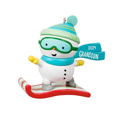 Keepsake Christmas Ornament 2024, Grandson Snowboarding Snowman 2024,