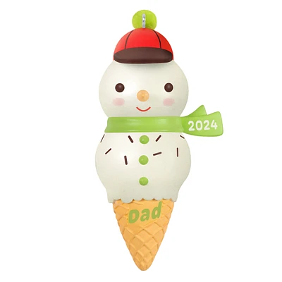 Keepsake Christmas Ornament 2024, Dad Snowman Ice Cream Cone 2024, Gif