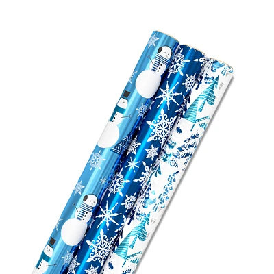 Hallmark Blue Foil Christmas Wrapping Paper with Cut Lines on Reverse