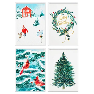 Hallmark Boxed Christmas Cards Assortment, Cardinals and Snowy Barn (4