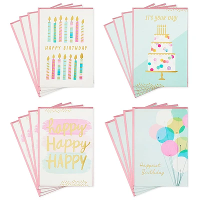 Hallmark Birthday Cards Assortment, 16 Cards with Envelopes (Cake, Candles, Balloons)