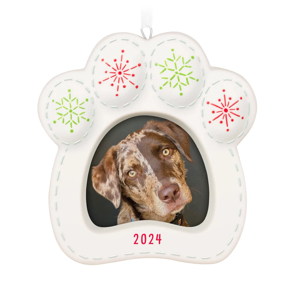 Keepsake Christmas Ornament 2024, Happy Dog 2024 Photo Frame, Porcelai