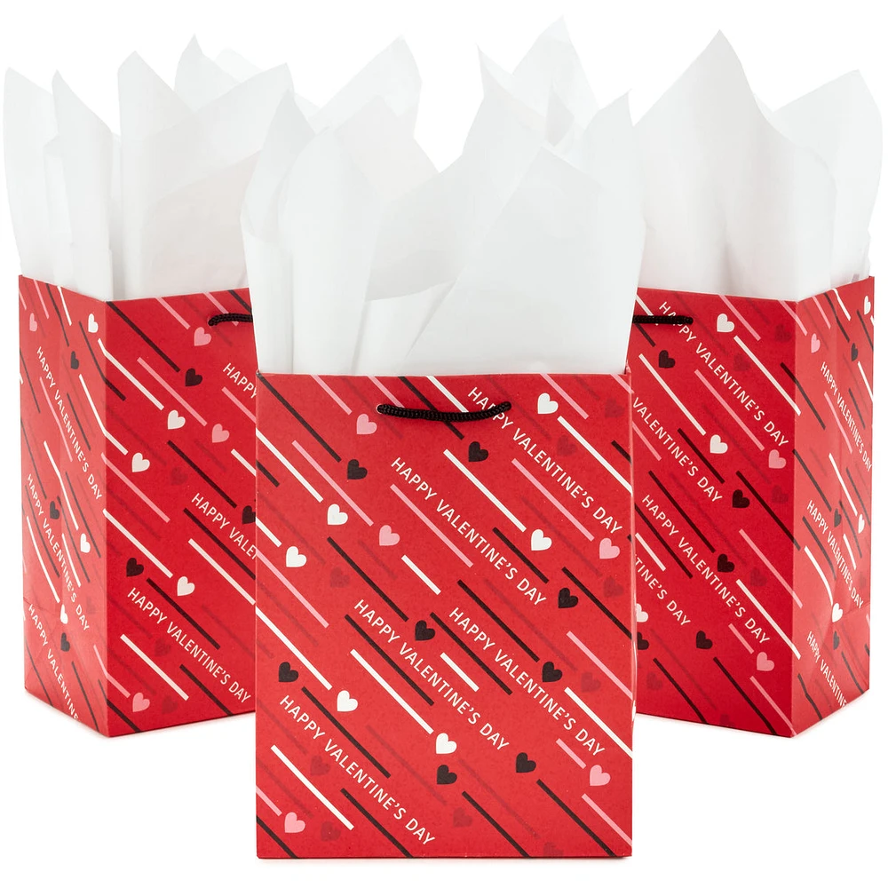 Hallmark 8" Medium Valentine's Day Gift Bags with Tissue Paper (3 Bags