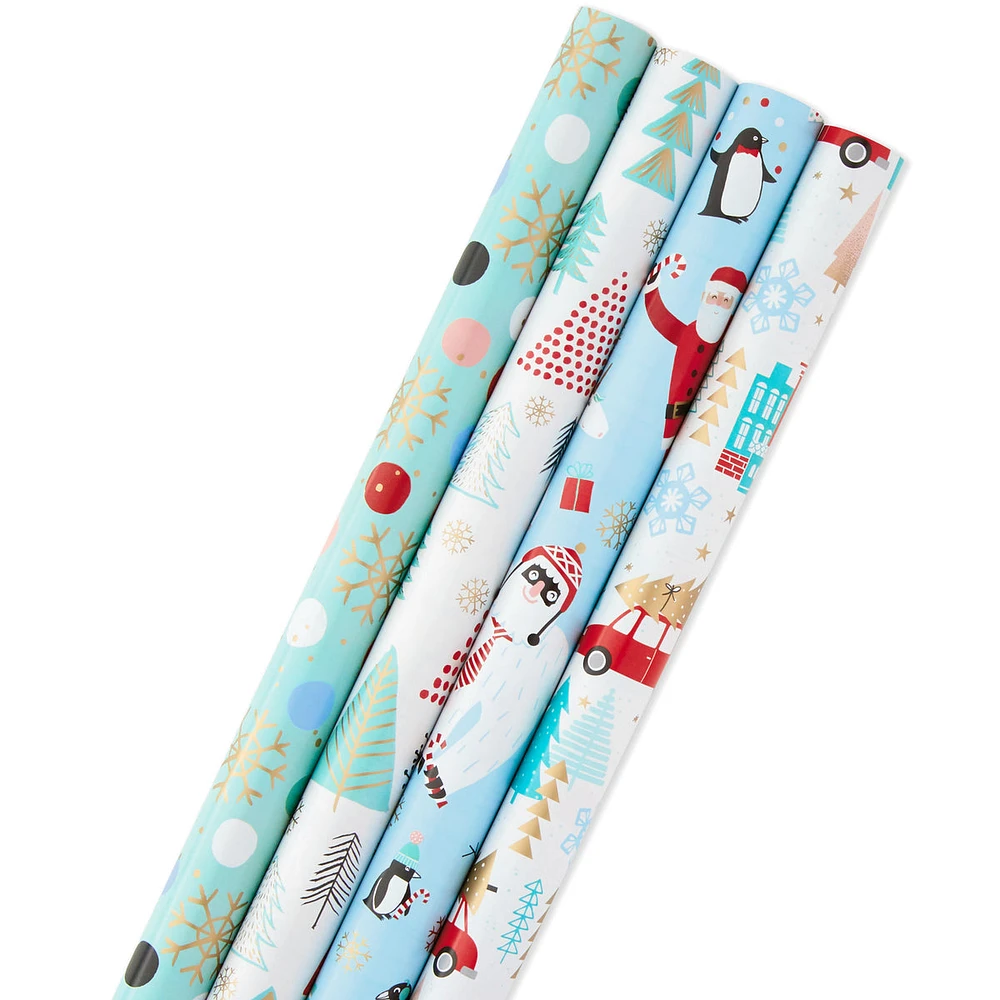 Hallmark Holiday Wrapping Paper Bundle with Cut Lines on Reverse, Quir