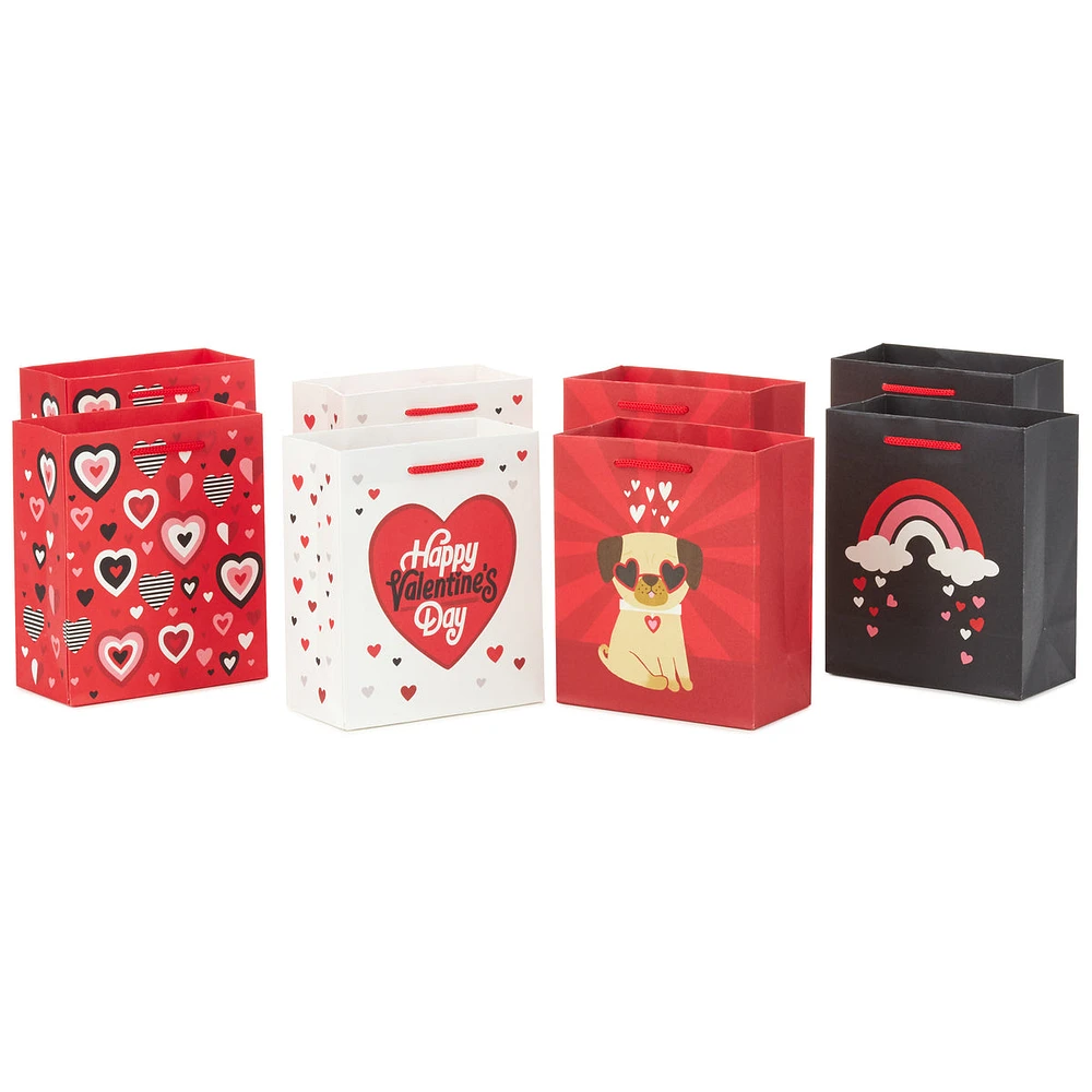 Hallmark 6" Small Valentine's Day Gift Bags (8 Bags, 4 Designs: Hearts