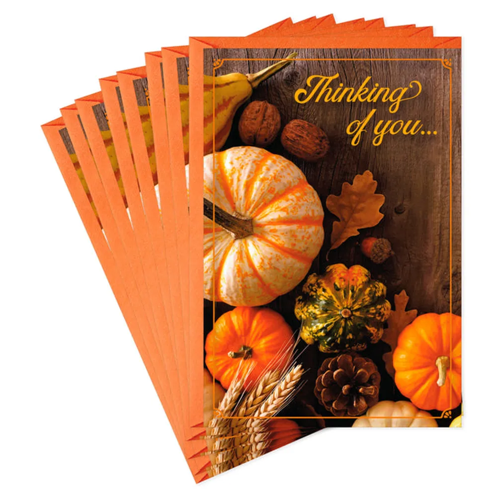 Fall Thinking of You Cards (8 Cards with Envelopes) Pumpkins and Leaves