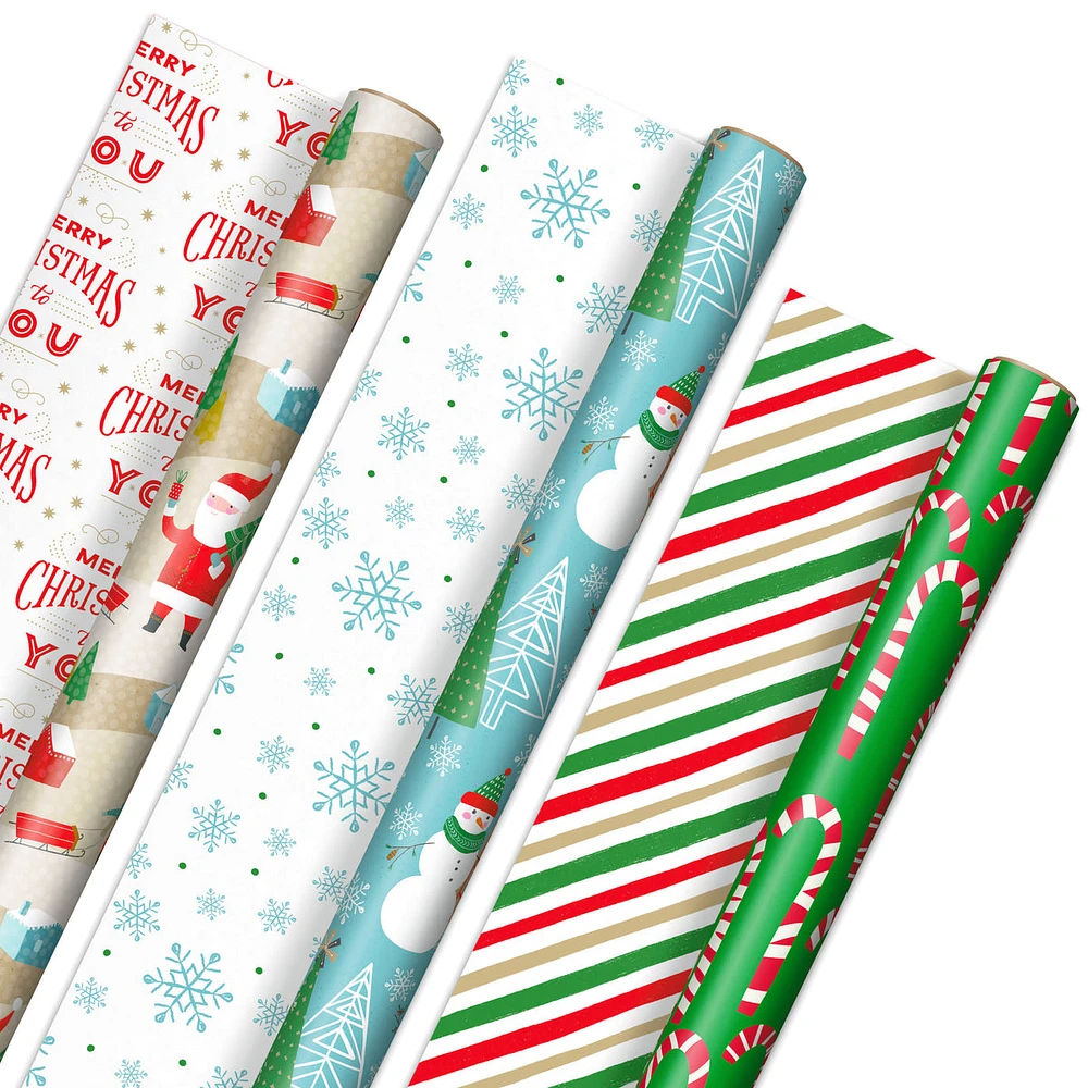 Hallmark Reversible Christmas Wrapping Paper (3 Rolls: 120 sq. ft. ttl