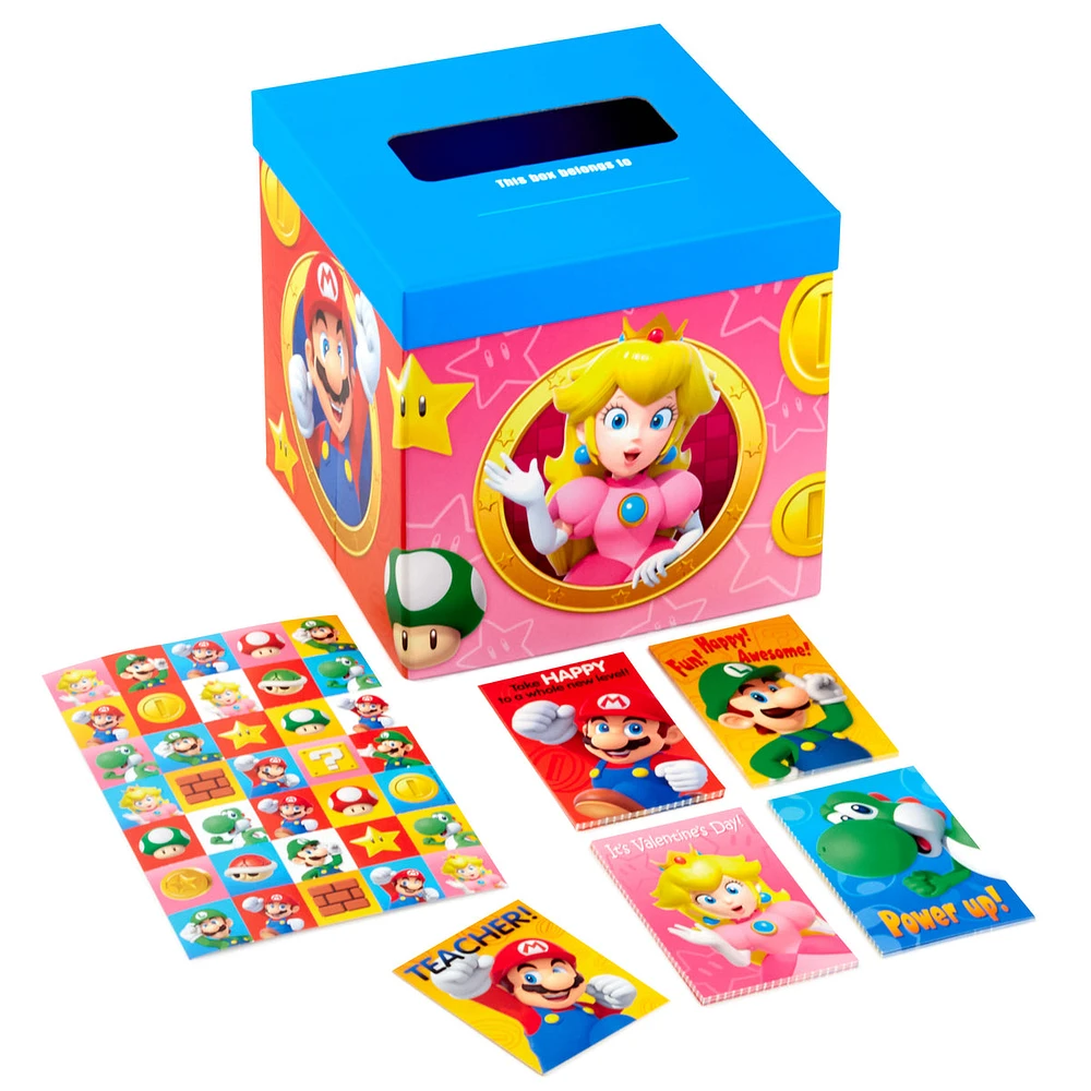 Super Mario Bros Valentines Day Cards and Mailbox for Kids School Clas