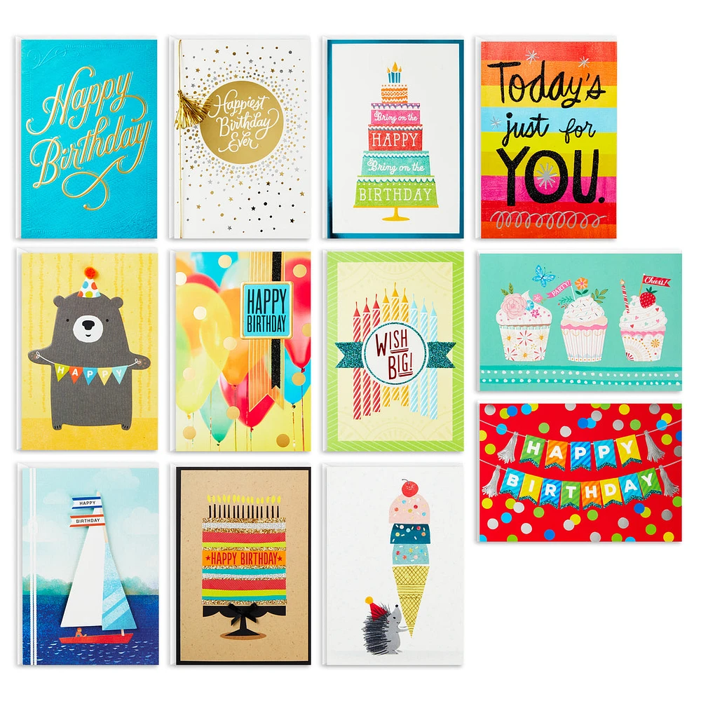 Birthday Cards Assortment, 12 Cards with Envelopes (Premium Refill Pac