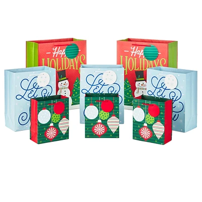 Holiday Gift Bag Assortment (8 Gift Bags: 3 Small 6", 3 Medium 9", 2 L